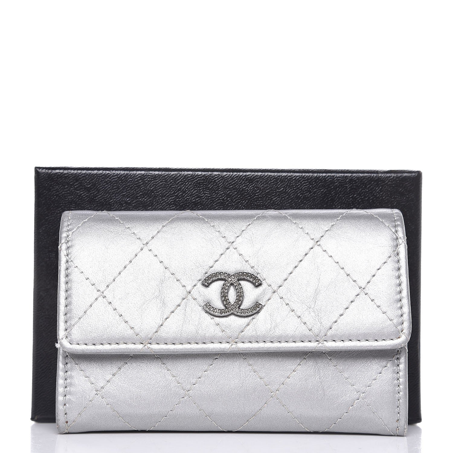 Chanel Metallic Calfskin Quilted Palette Card Holder Silver 16 of 18