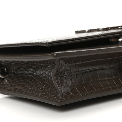 Saint Laurent Calfskin Crocodile Embossed Kate Monogram Tassel Chain Wallet Dark Brown 7 of 8