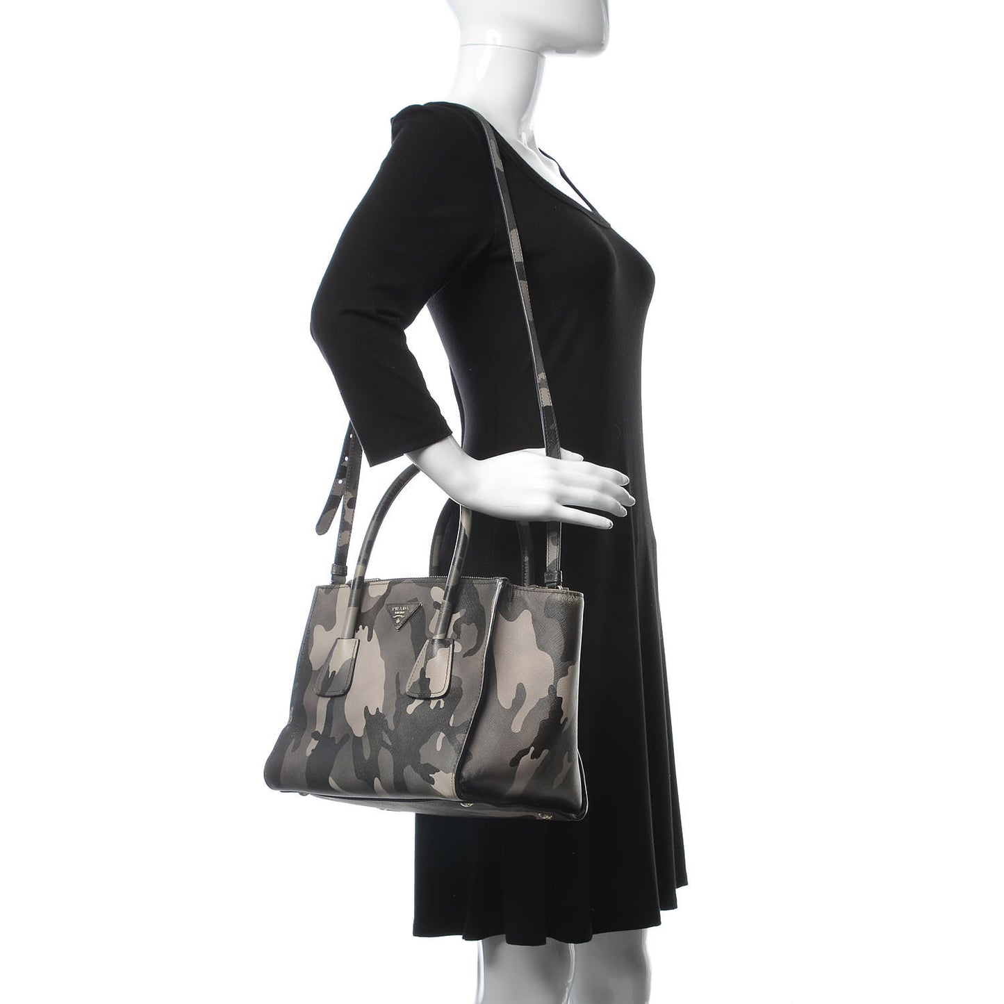 Saffiano Soft Camouflage Print Small Twin Pocket Tote Marmo Dis Camouflage