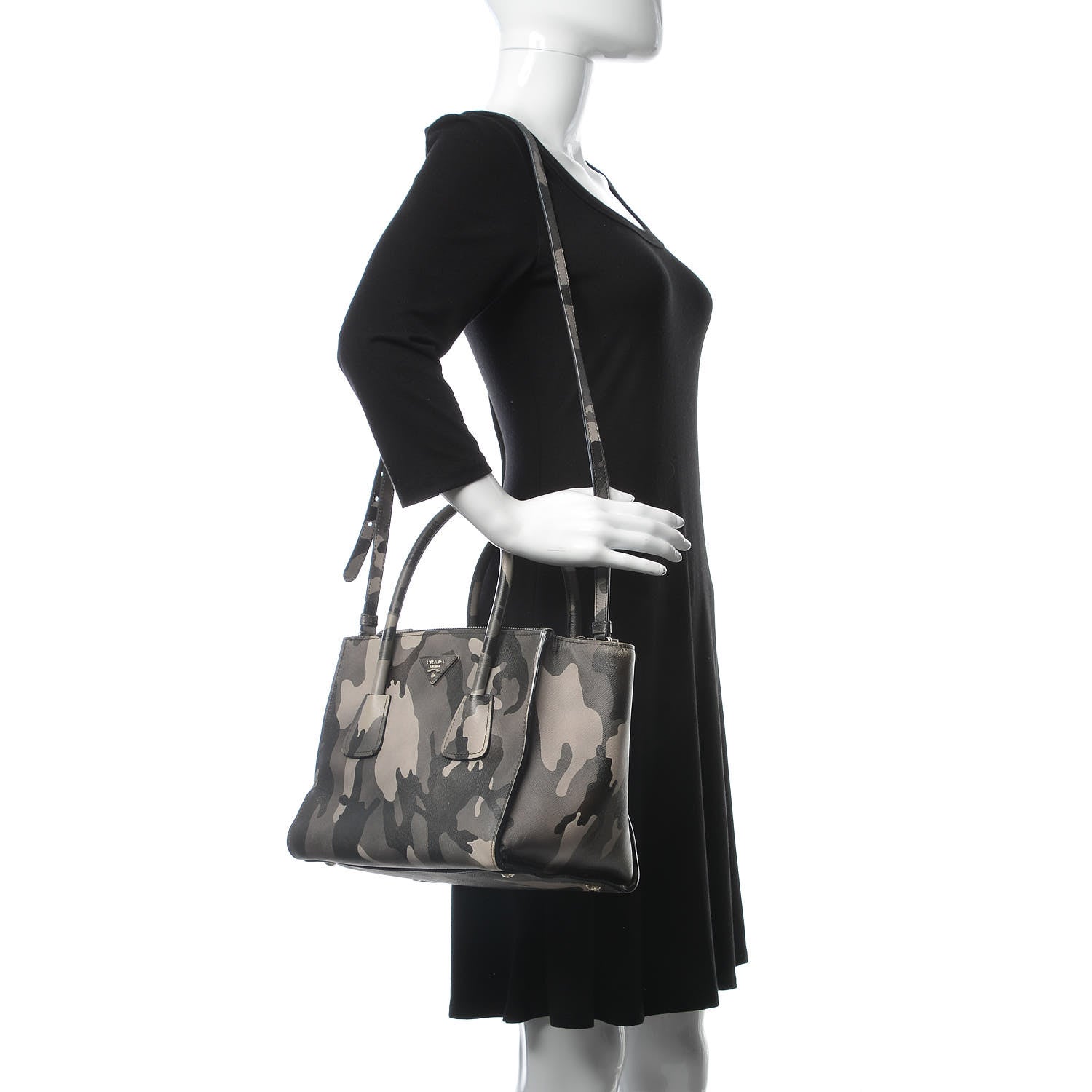 Prada Saffiano Soft Camouflage Print Small Twin Pocket Tote Marmo Dis Camouflage 3 of 19