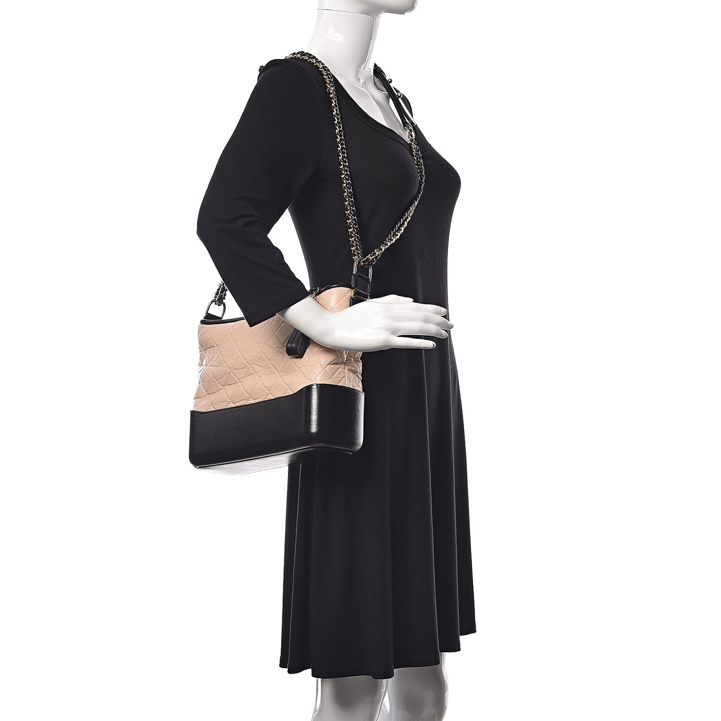 Aged Calfskin Quilted Medium Gabrielle Hobo Beige Black
