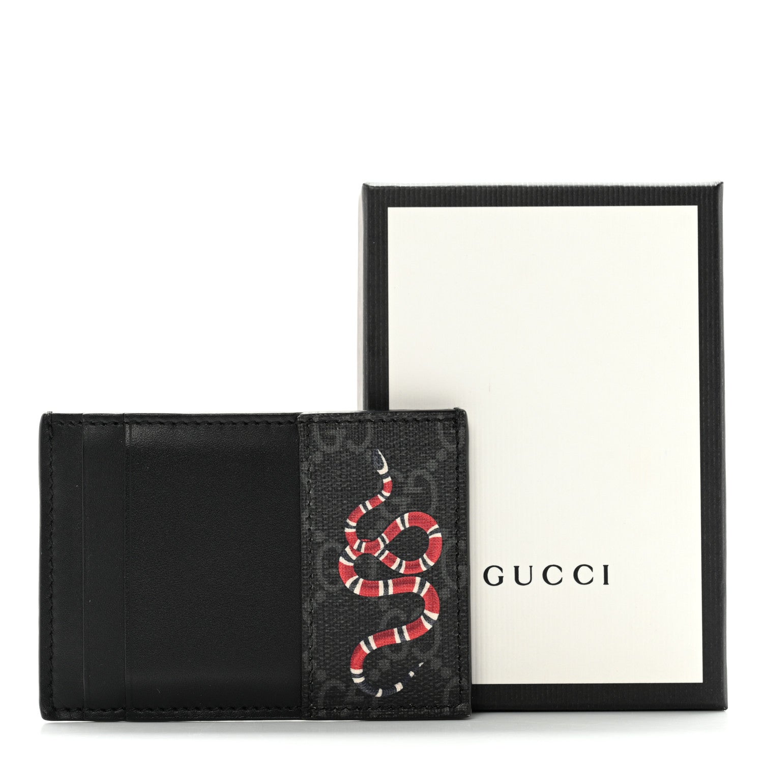 Gucci GG Supreme Monogram Kingsnake Card Case Black Grey 10 of 10