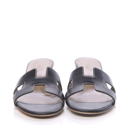 Hermes Calfskin Oasis Sandals 37.5 Black 2 of 10