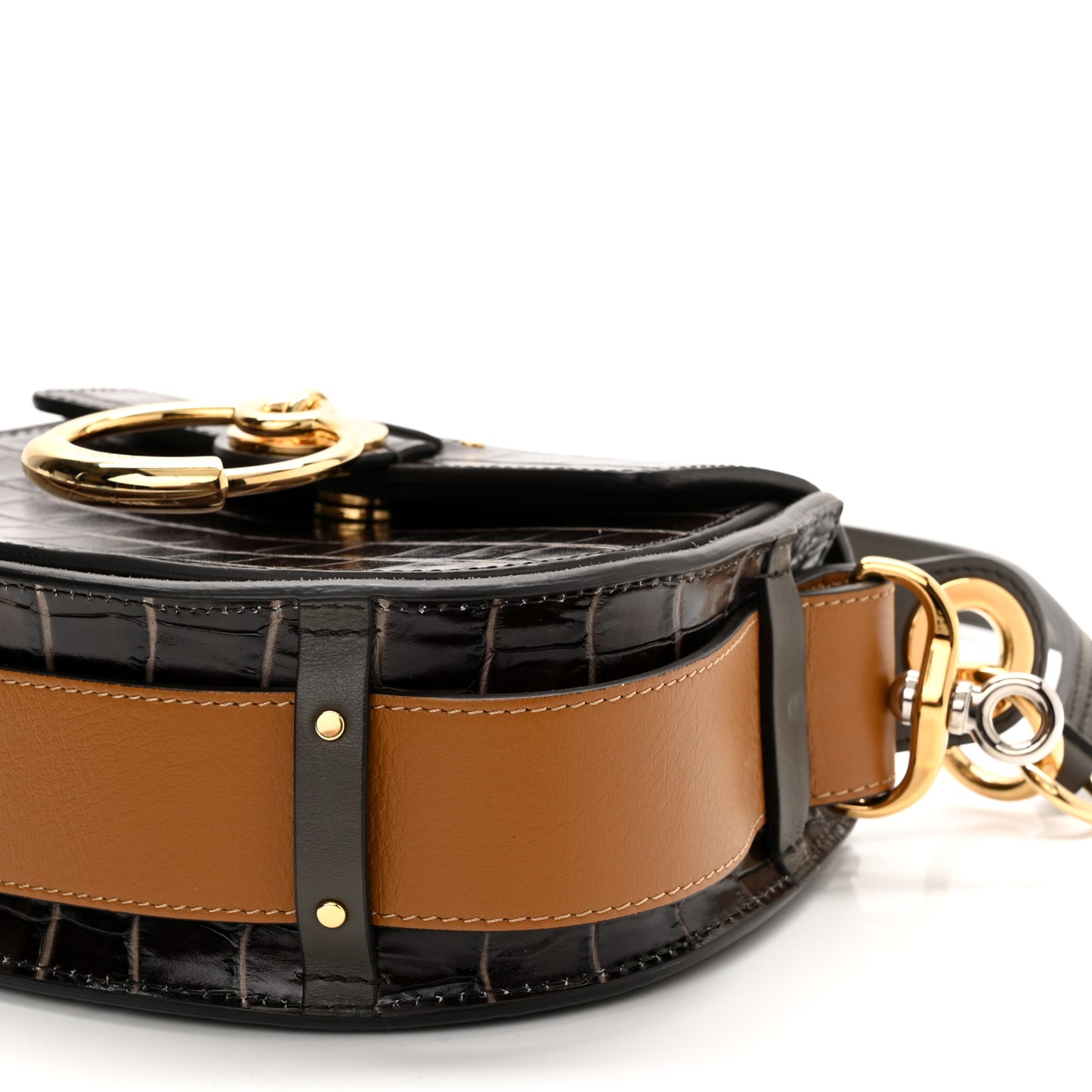 Calfskin Crocodile Embossed Small Tess Bag Profound Brown