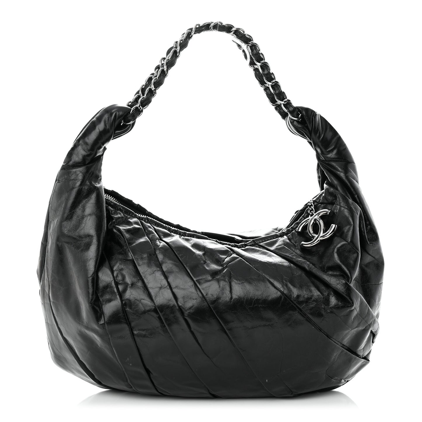 Glazed Calfskin Twisted Hobo Black