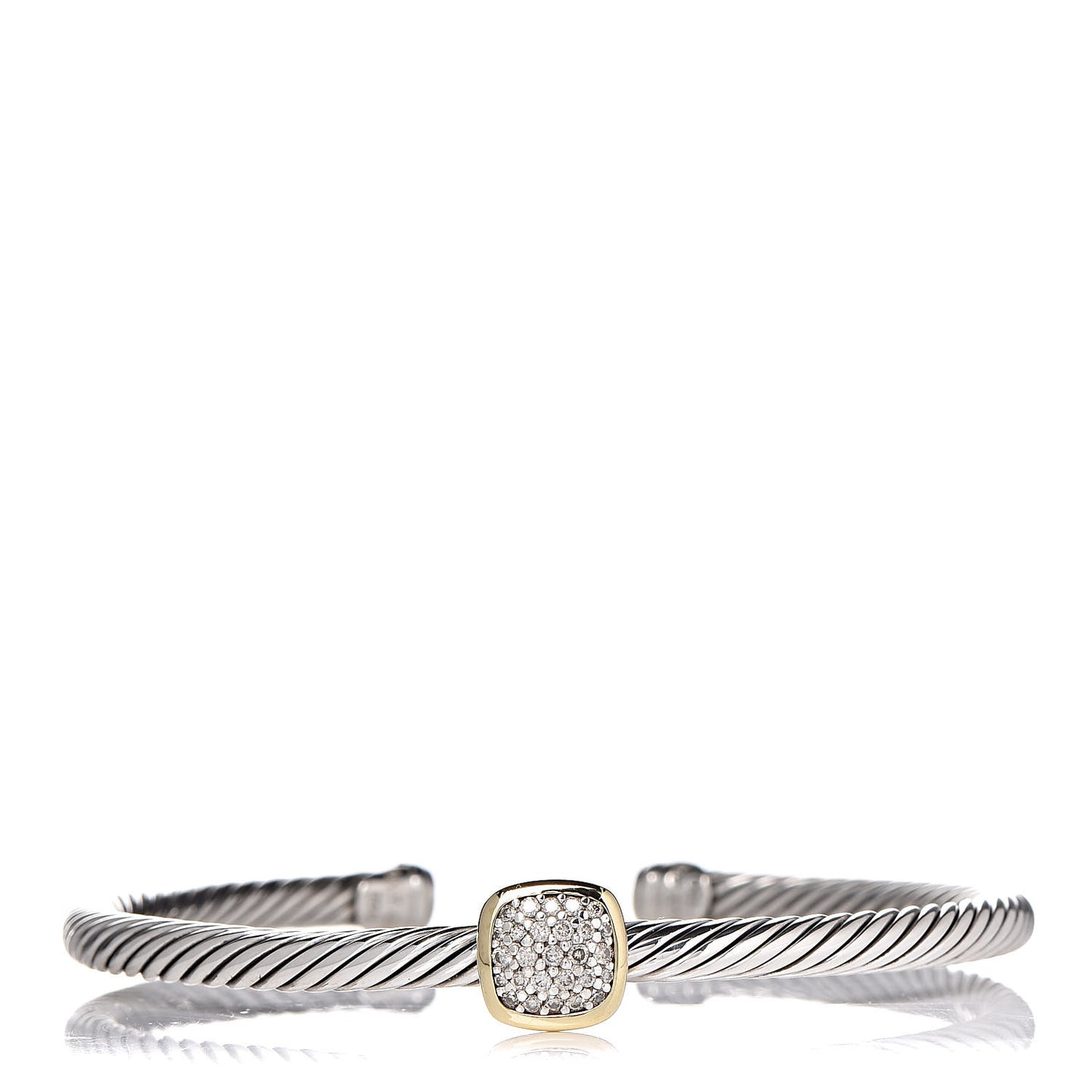 Sterling Silver 18K Yellow Gold Diamond 4mm Cable Classics Station Bracelet