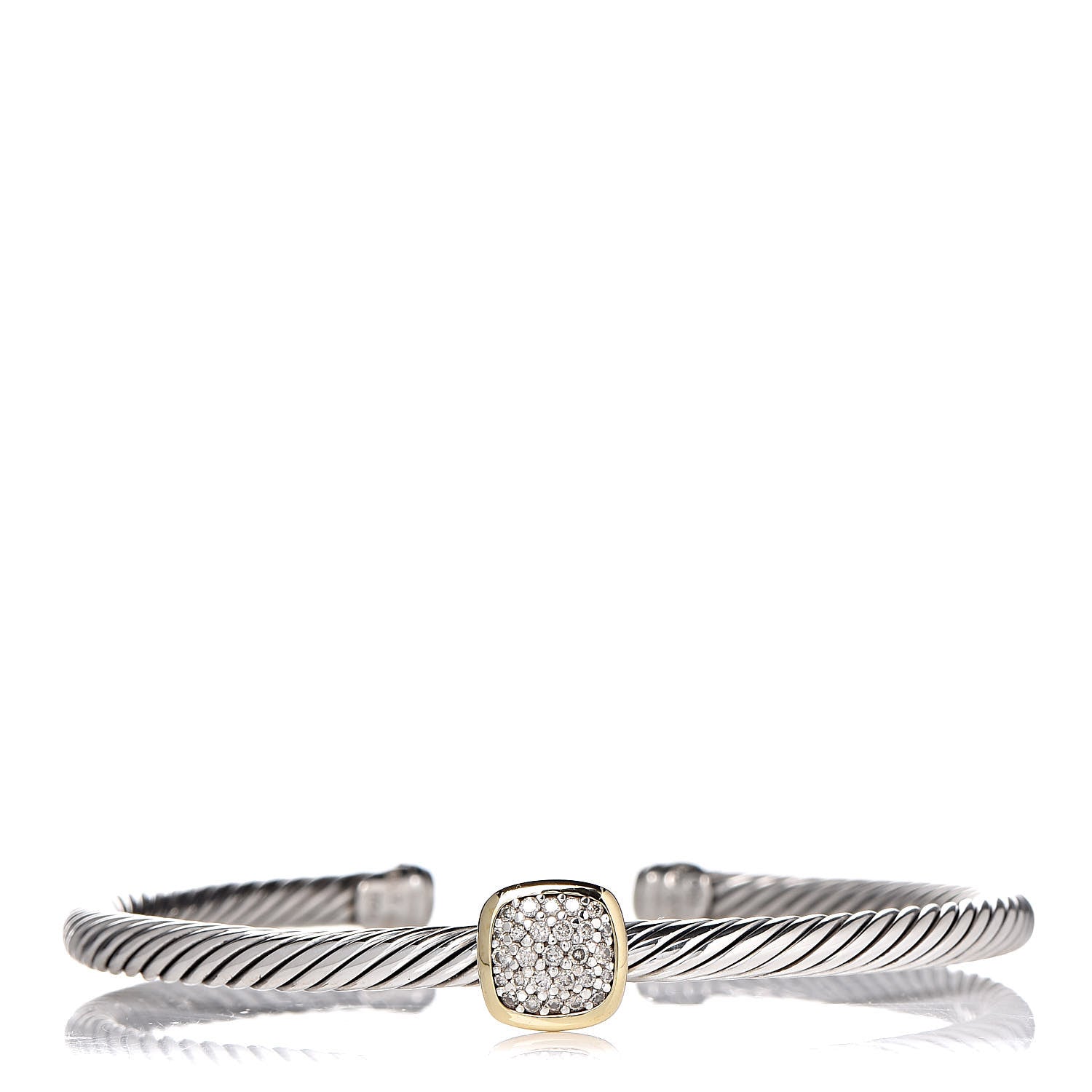 David Yurman Sterling Silver 18K Yellow Gold Diamond 4mm Cable Classics Station Bracelet 1 of 5