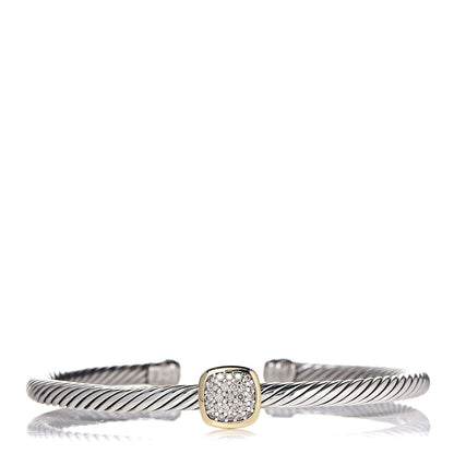 David Yurman Sterling Silver 18K Yellow Gold Diamond 4mm Cable Classics Station Bracelet 1 of 5