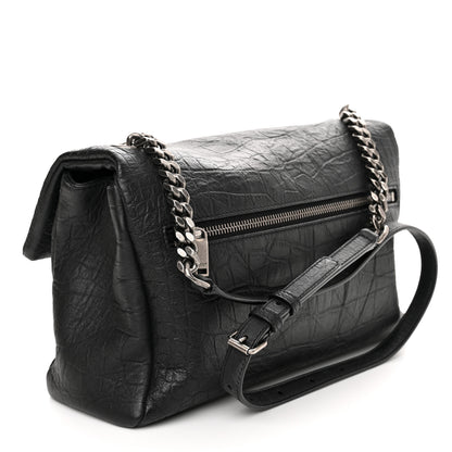 Saint Laurent Calfskin Crocodile Embossed Medium West Hollywood Monogram Fold-Over Black 3 of 11
