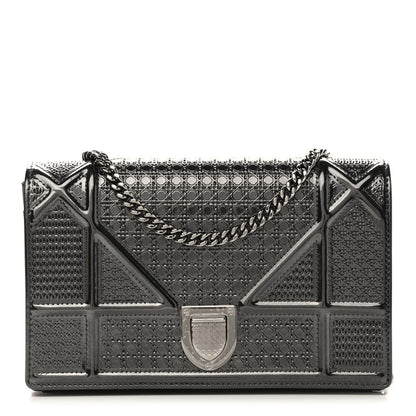 Christian Dior Metallic Patent Micro-Cannage Diorama Wallet on Chain Pouch Black 1 of 8
