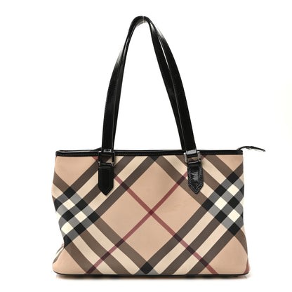 Burberry Metallic Calfskin Nova Check Small Nickie Tote Black 1 of 10