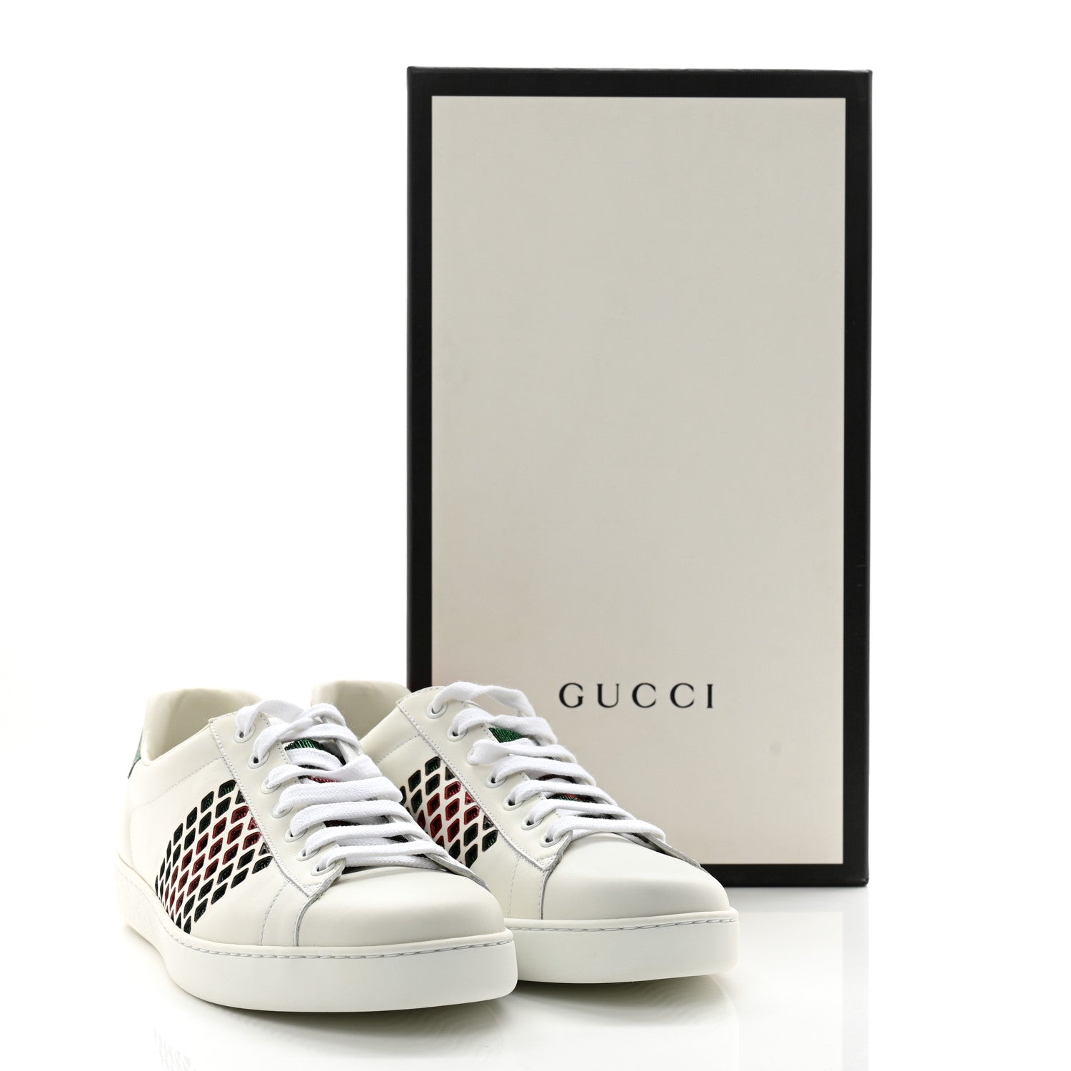 Gucci Calfskin Mens Ace Sneakers 8 White Green 12 of 12