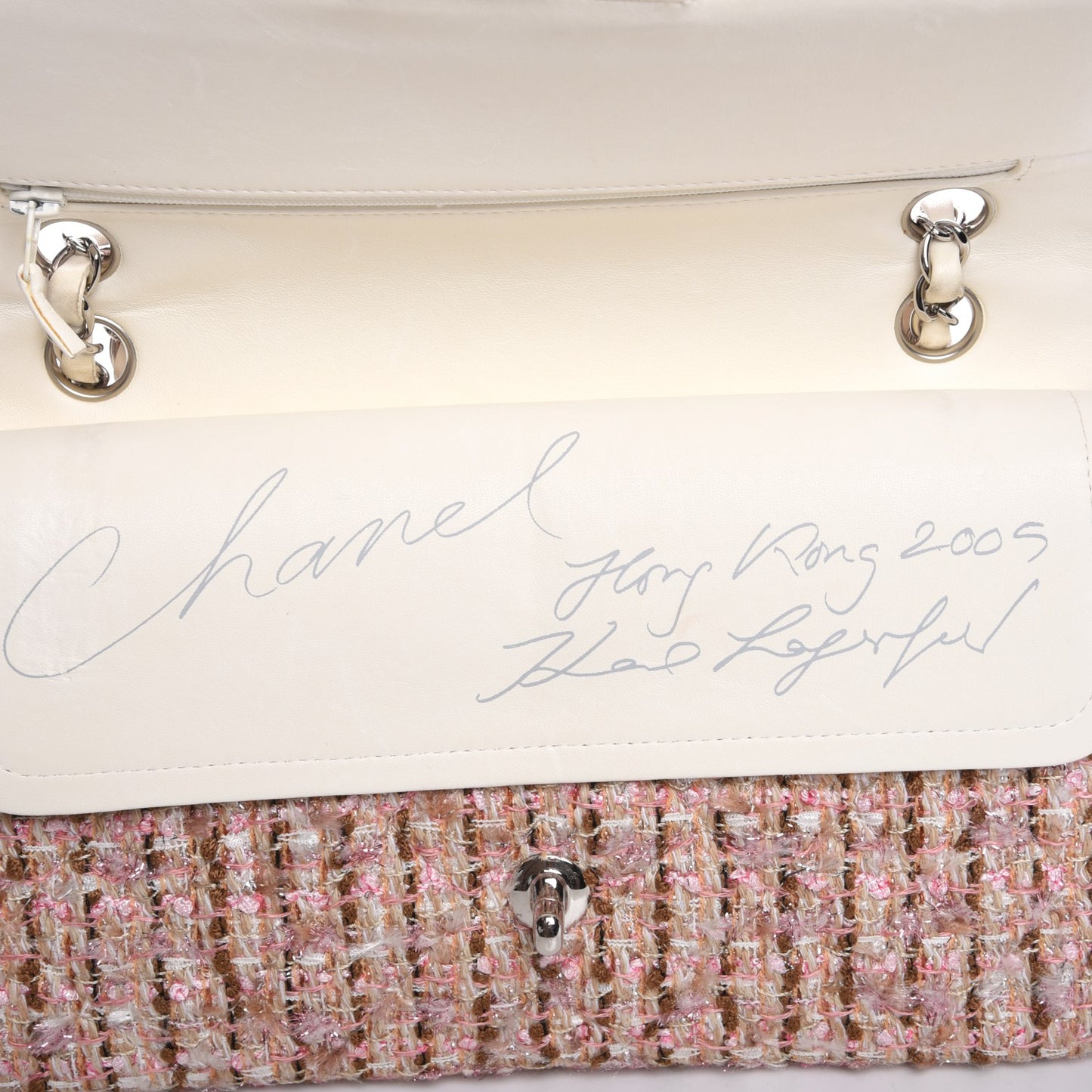 Tweed Quilted Medium Double Flap Pink Gold