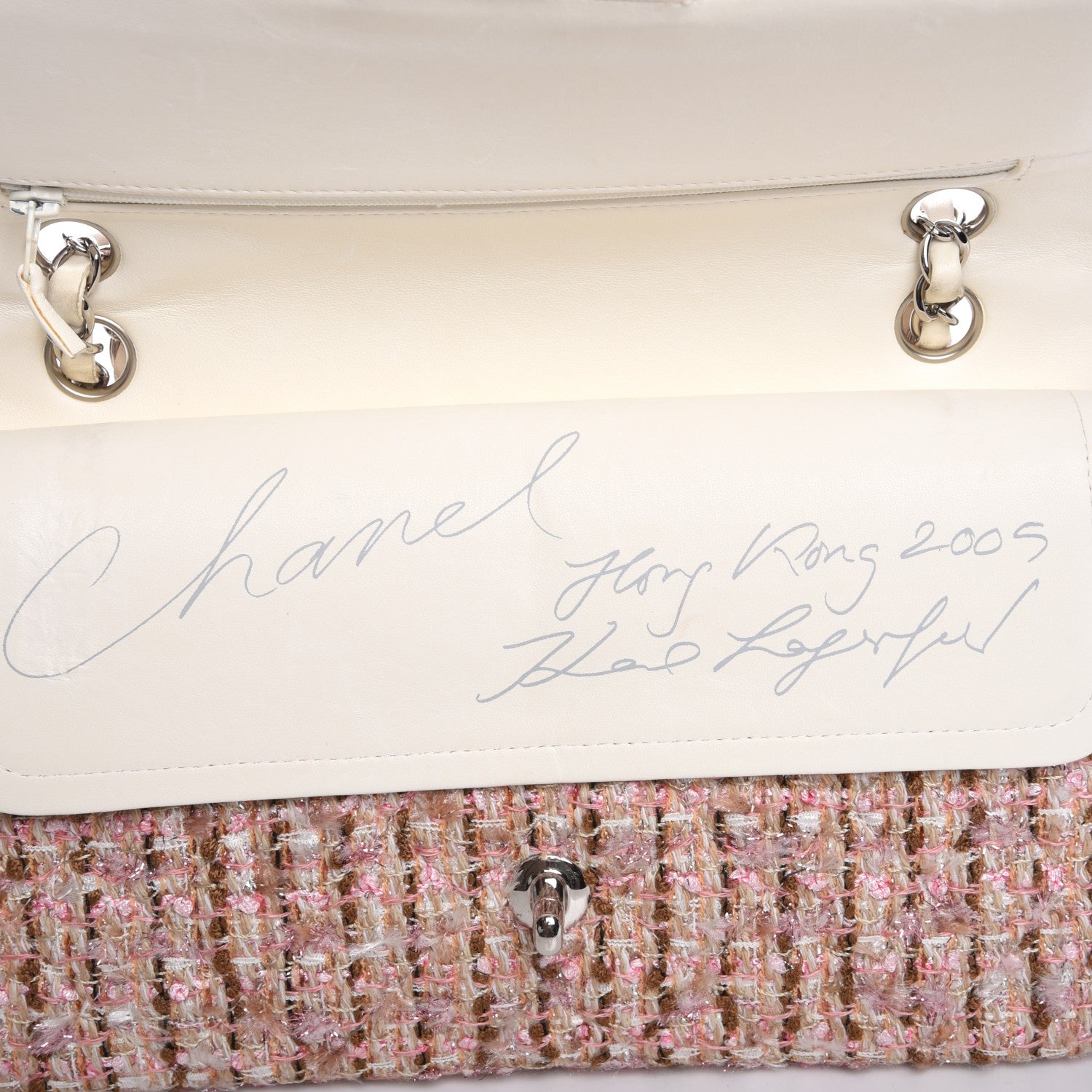Chanel Tweed Quilted Medium Double Flap Pink Gold 8 of 8