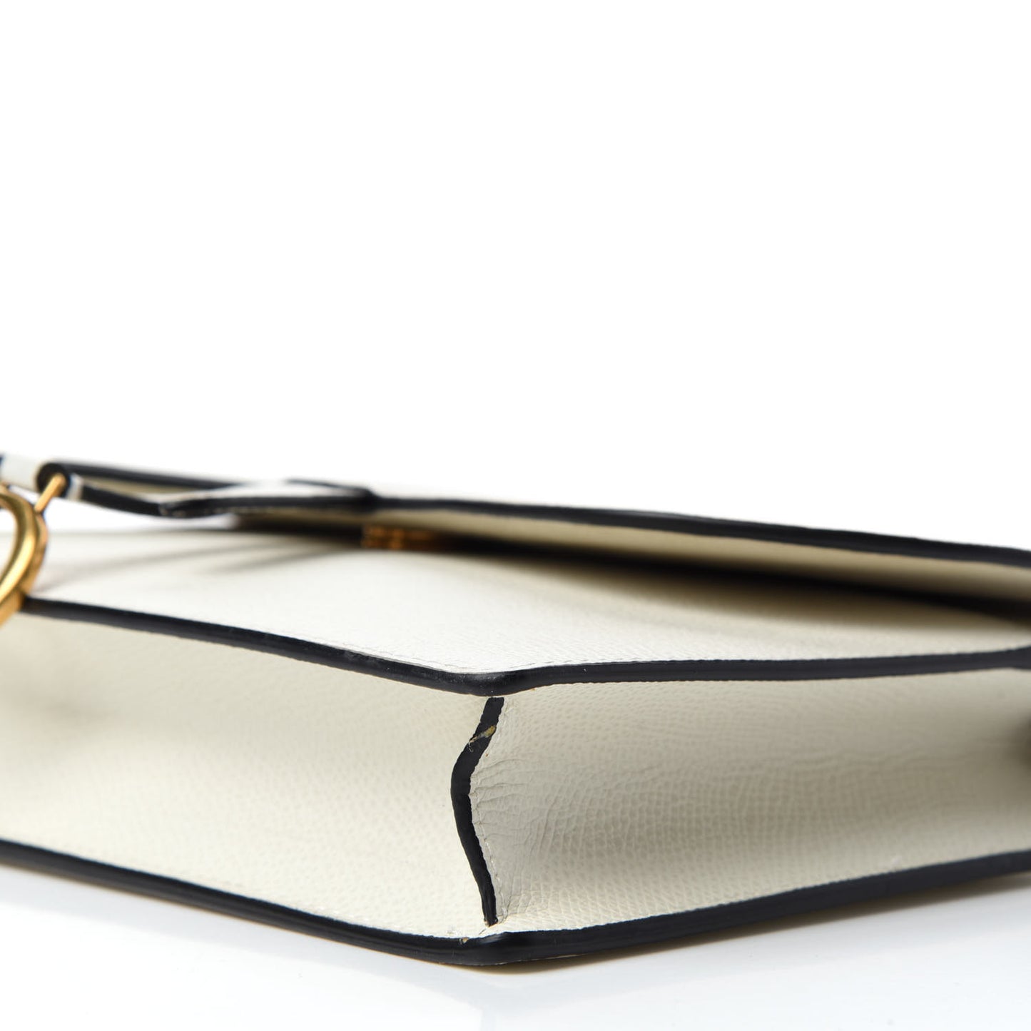 Grained Calfskin Saddle Chain Pouch Off White