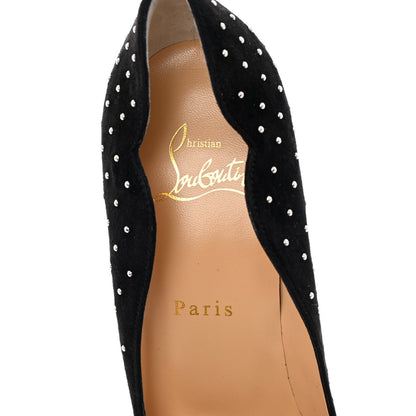 Christian Louboutin Veau Velours Studded Hot Chick 100 Pumps 38 Black Silver 6 of 13