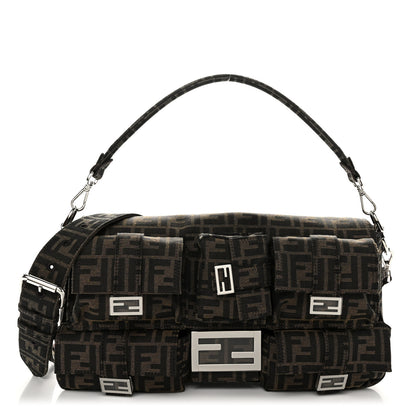 Fendi Fabric Jacquard FF 1974 Maxi Multipocket Baguette Tobacco Moro Black 1 of 11