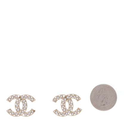 Chanel Metal Crystal Large CC Earrings Light Gold 2 of 3