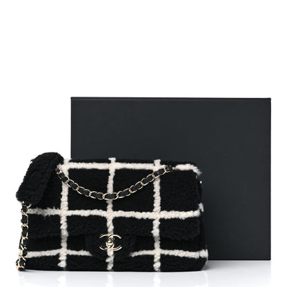 Chanel Shearling Lambskin Large Fluffy Tartan Single Flap Black White 10 of 10