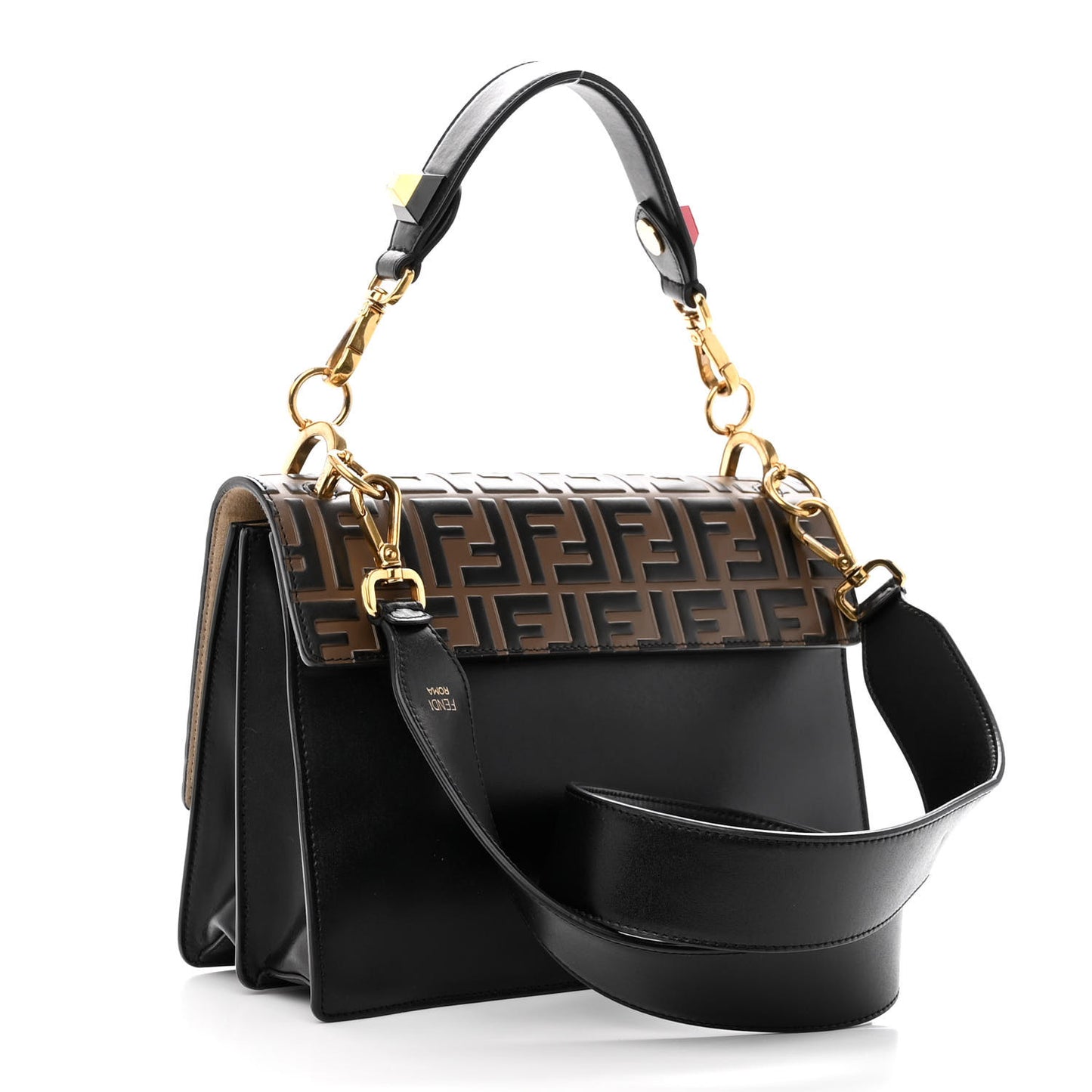 Vitello Liberty Bi-Color FF 1974 Embossed Kan I Shoulder Bag Black Maya