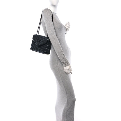 Saint Laurent Calfskin Y Quilted Monogram Monochrome Small Loulou Chain Satchel Black 3 of 10