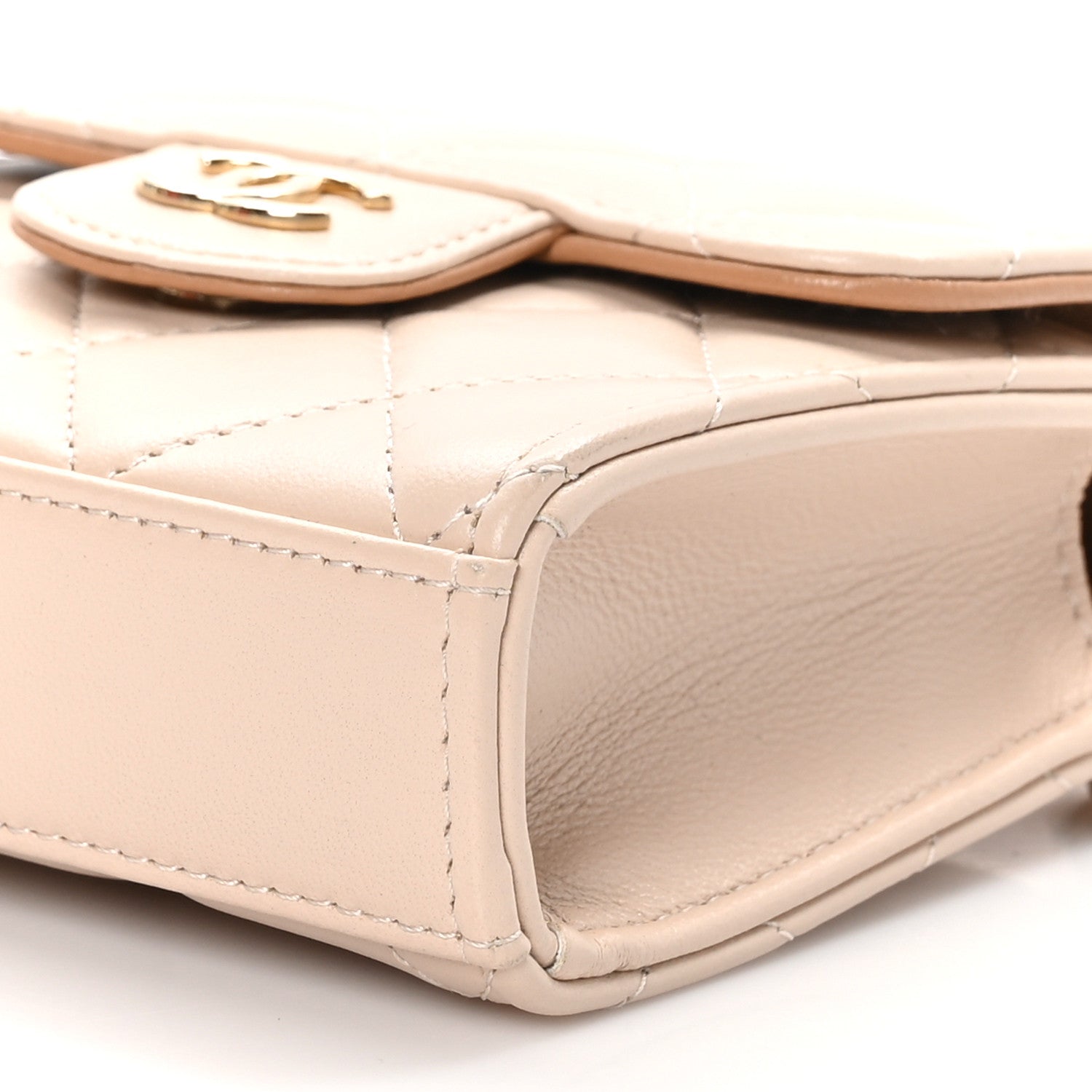Chanel Lambskin Quilted Bi-Color Top Handle Clutch With Chain Beige Brown 11 of 12