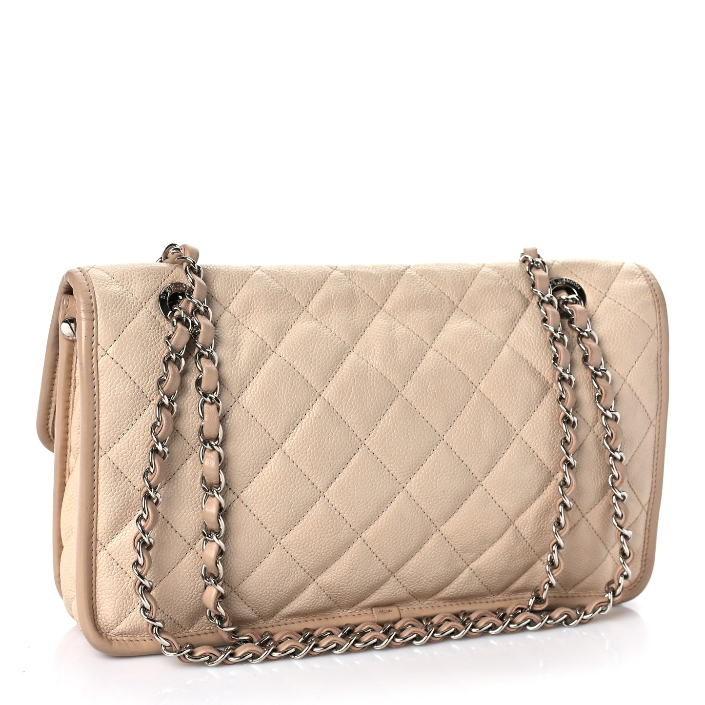 Caviar Quilted Medium French Riviera Flap Beige