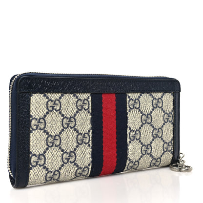 Gucci GG Supreme Monogram Textured Dollar Calfskin Web Ophidia Zip Around Wallet Beige Blue 3 of 8