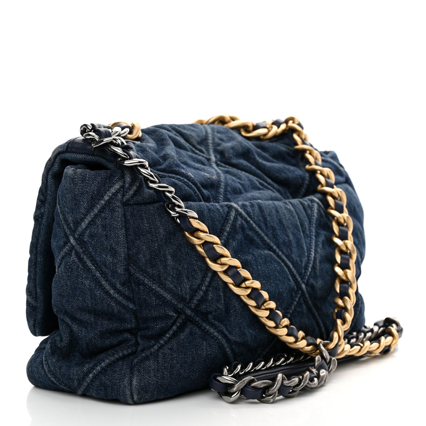 Denim Quilted Large Chanel 19 Flap Blue