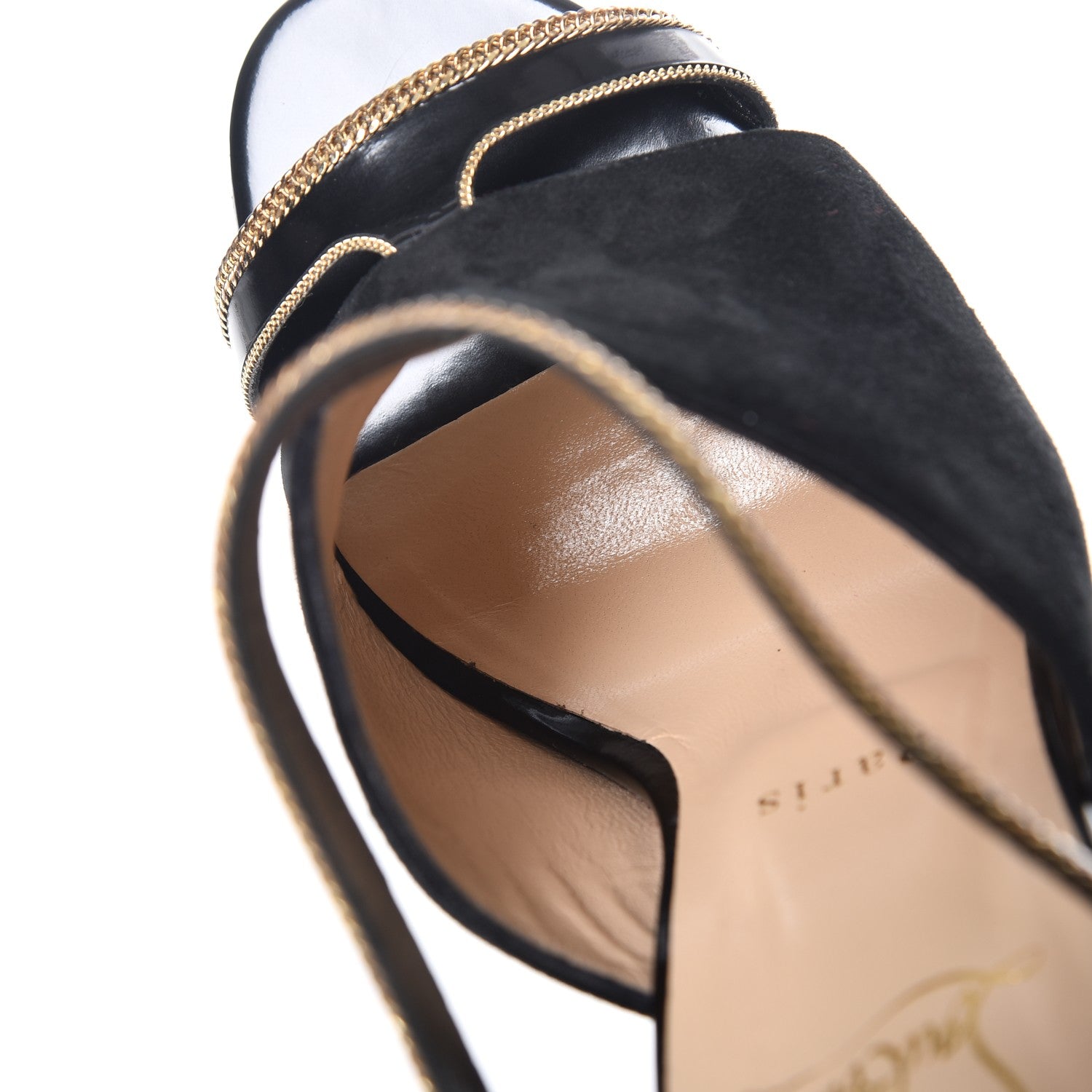 Christian Louboutin Suede Calfskin Chain Akenana 100 Heels 39 Black Gold 9 of 10