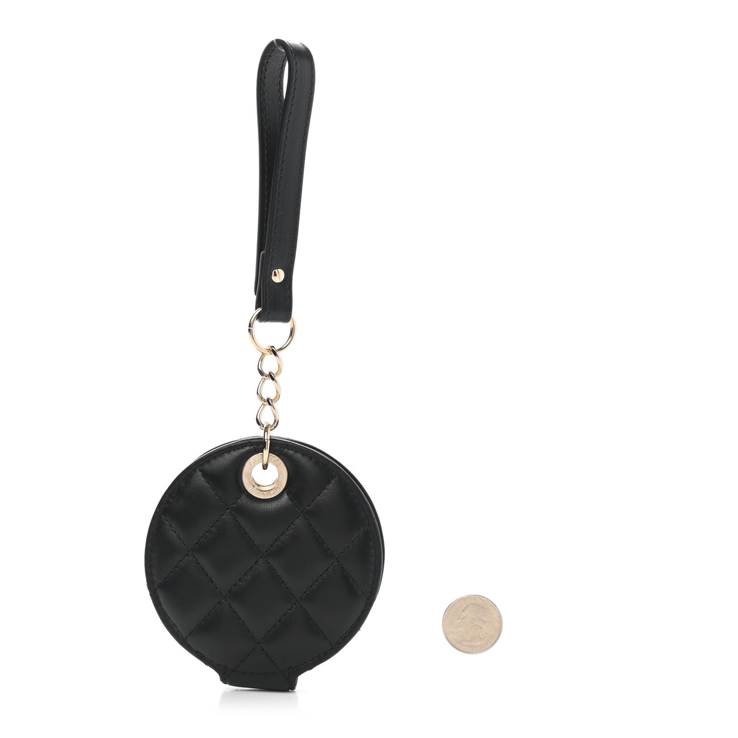 Lambskin Quilted Round Luggage Tag Black