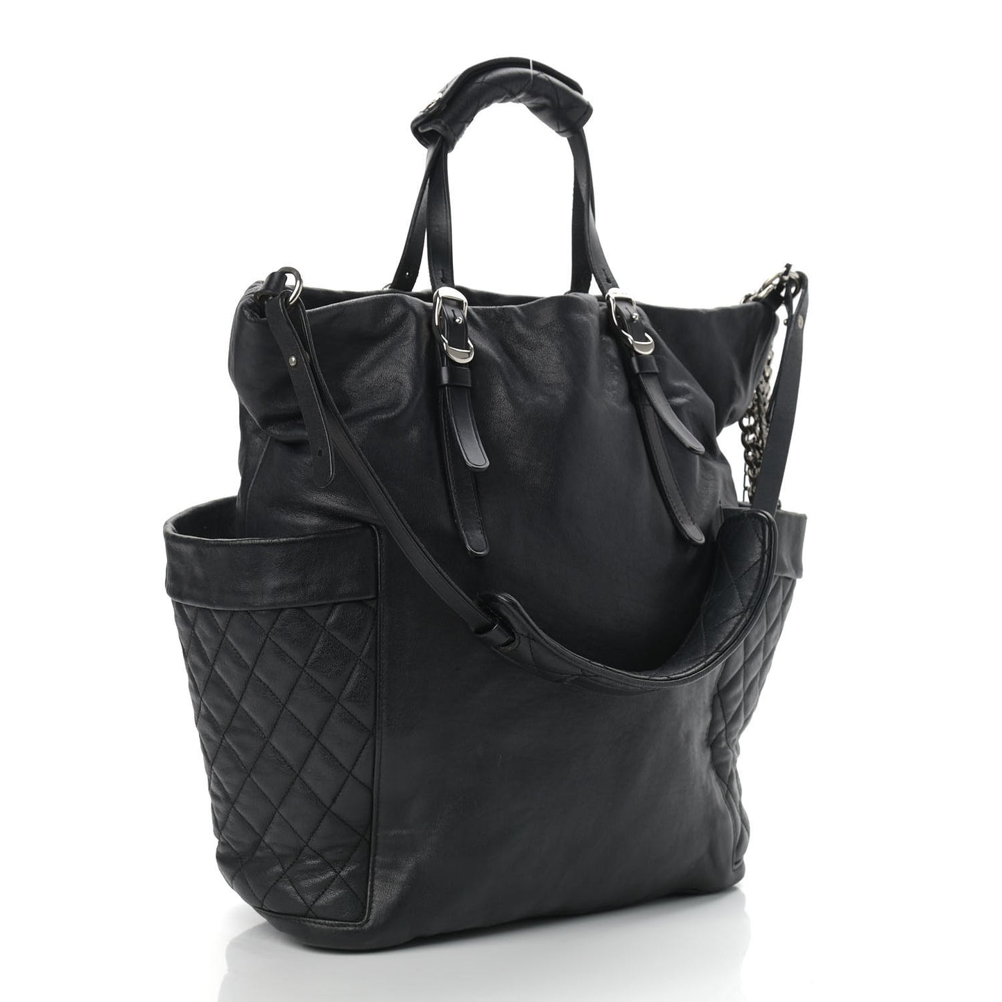 Lambskin Chain Embellished Blare Tote Black