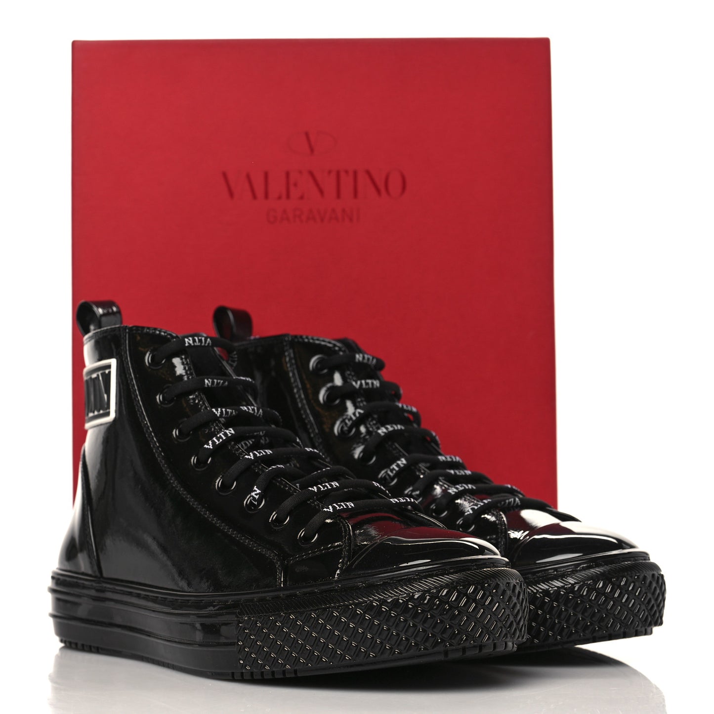 Patent Calfskin Womens VLTN High Top Sneakers 38 Black