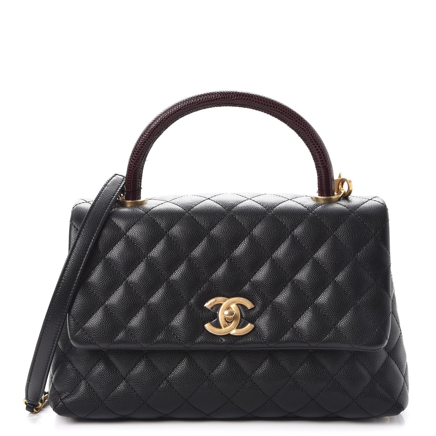 Caviar Lizard Quilted Small Coco Handle Flap Black