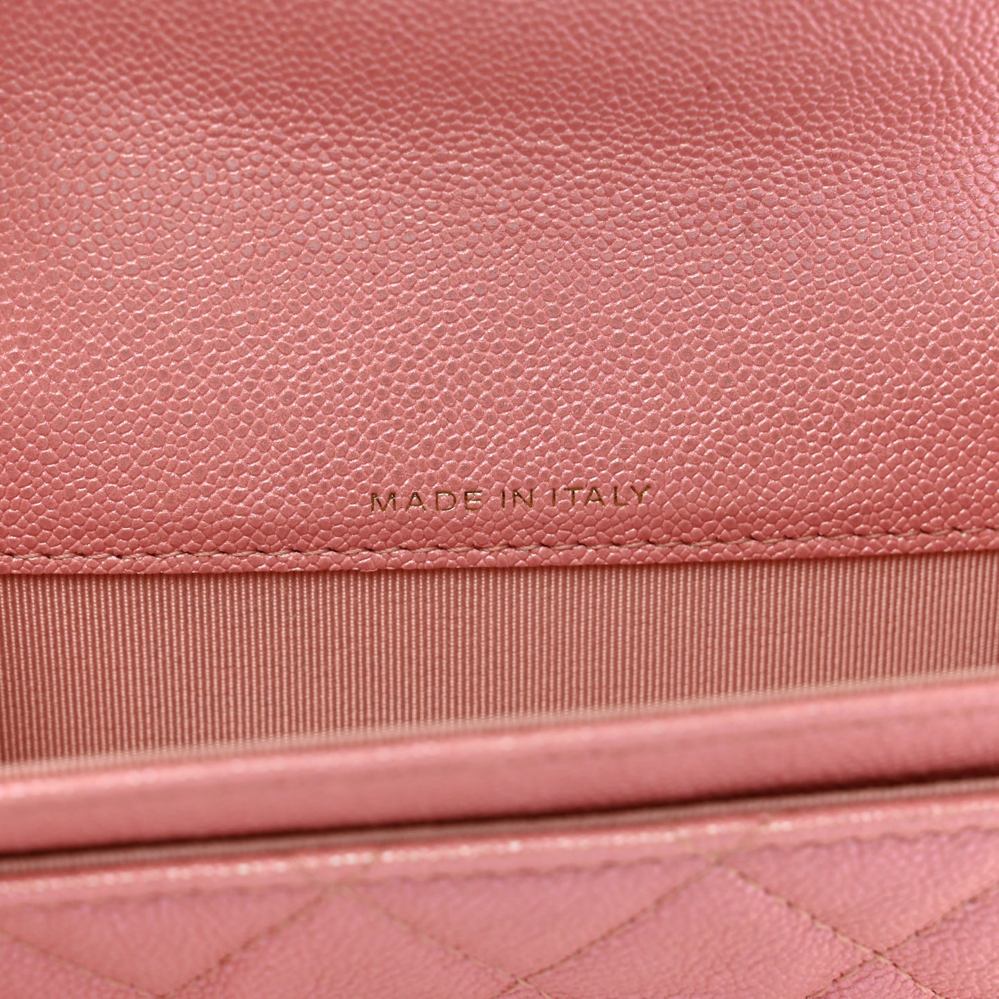 Iridescent Caviar Quilted Flap Card Holder Rose Pink