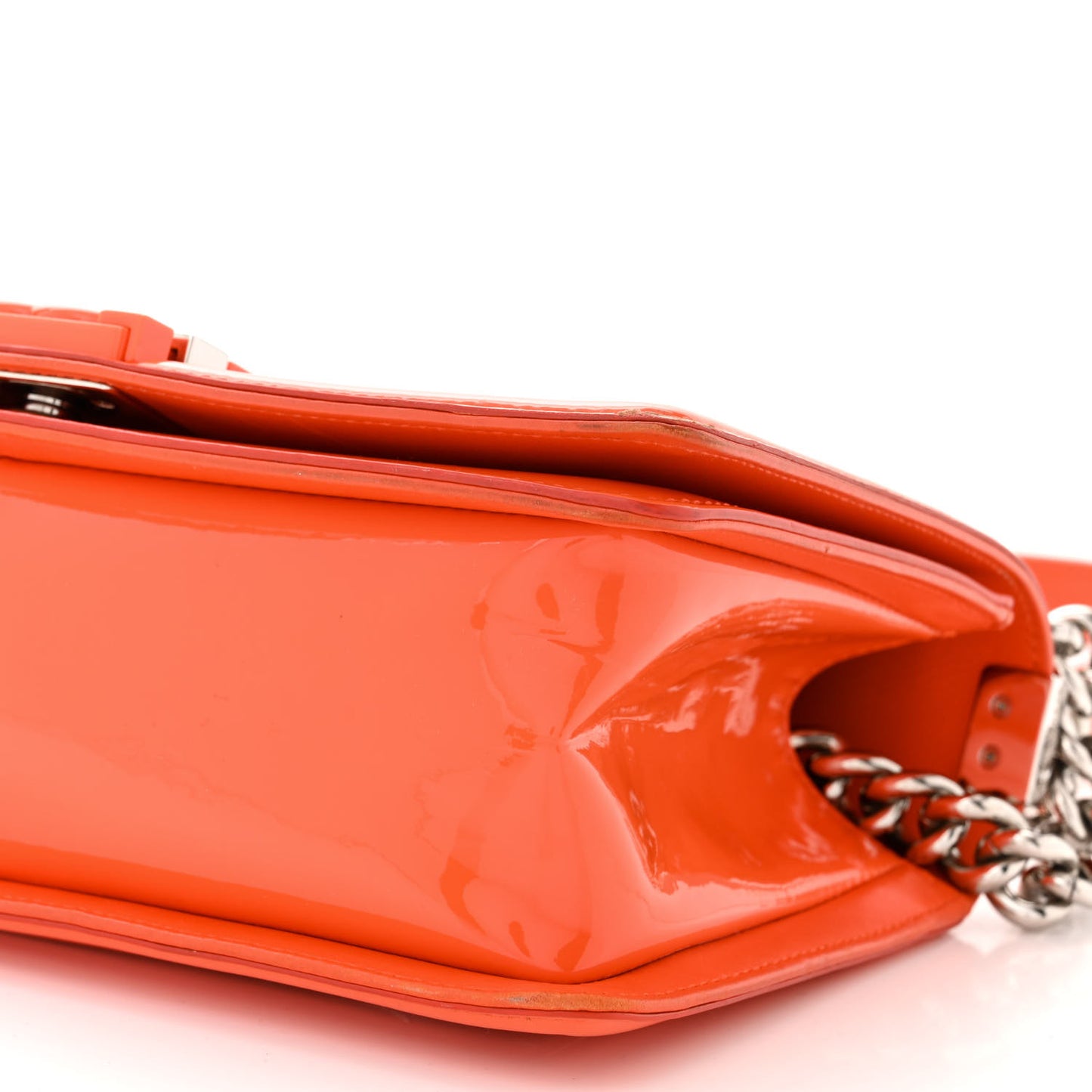 Patent Calfskin Quilted Medium Plexiglass Boy Flap Orange