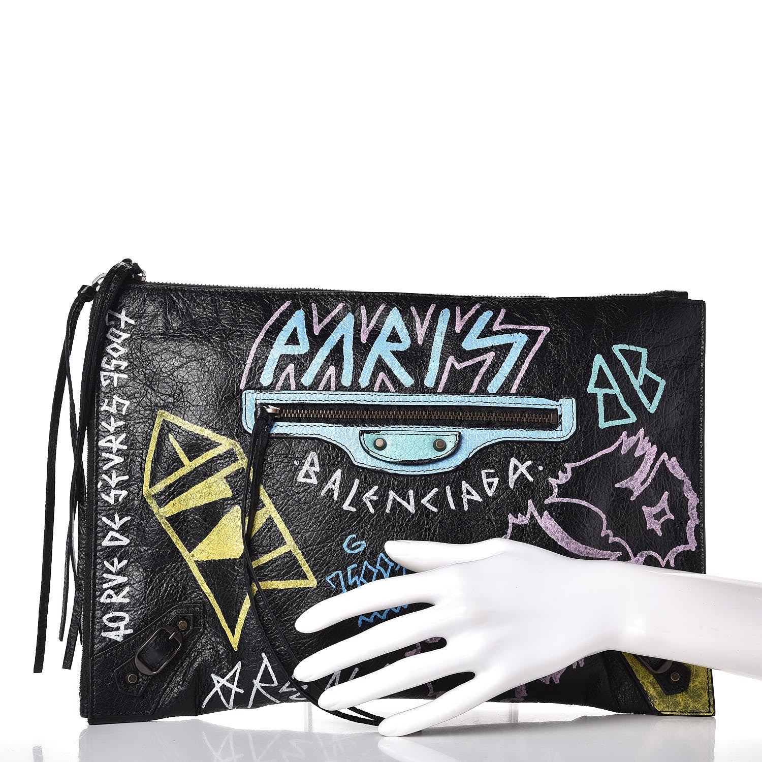 Balenciaga Agneau Classic Hardware Graffiti Small Pouch Black Multicolor 2 of 7