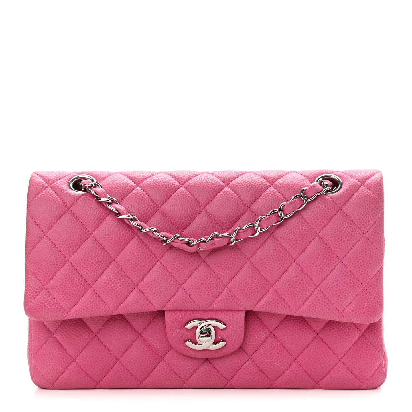 Iridescent Caviar Quilted Medium Double Flap Pink