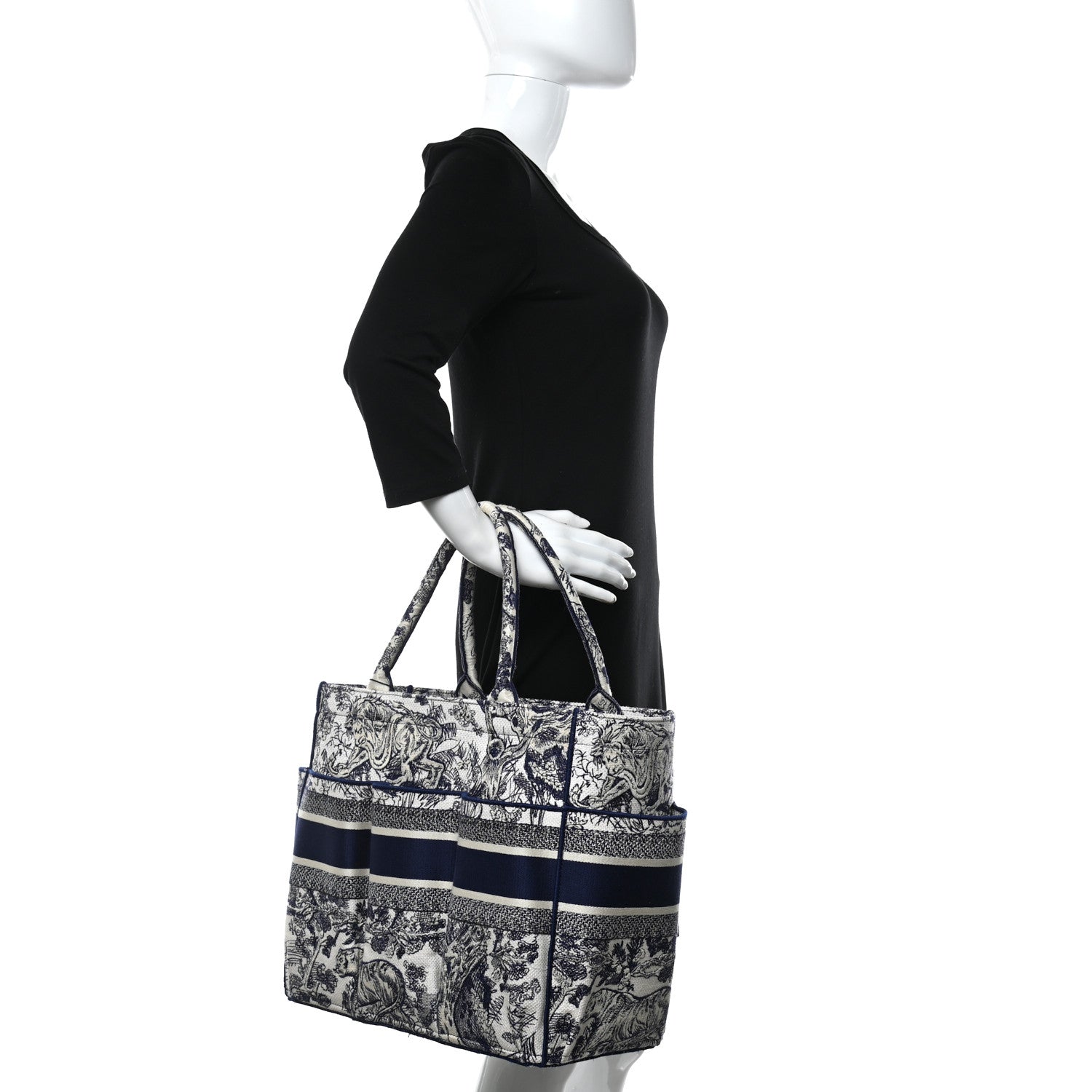 Christian Dior Canvas Embroidered Toile De Jouy Catherine Tote Blue 2 of 9