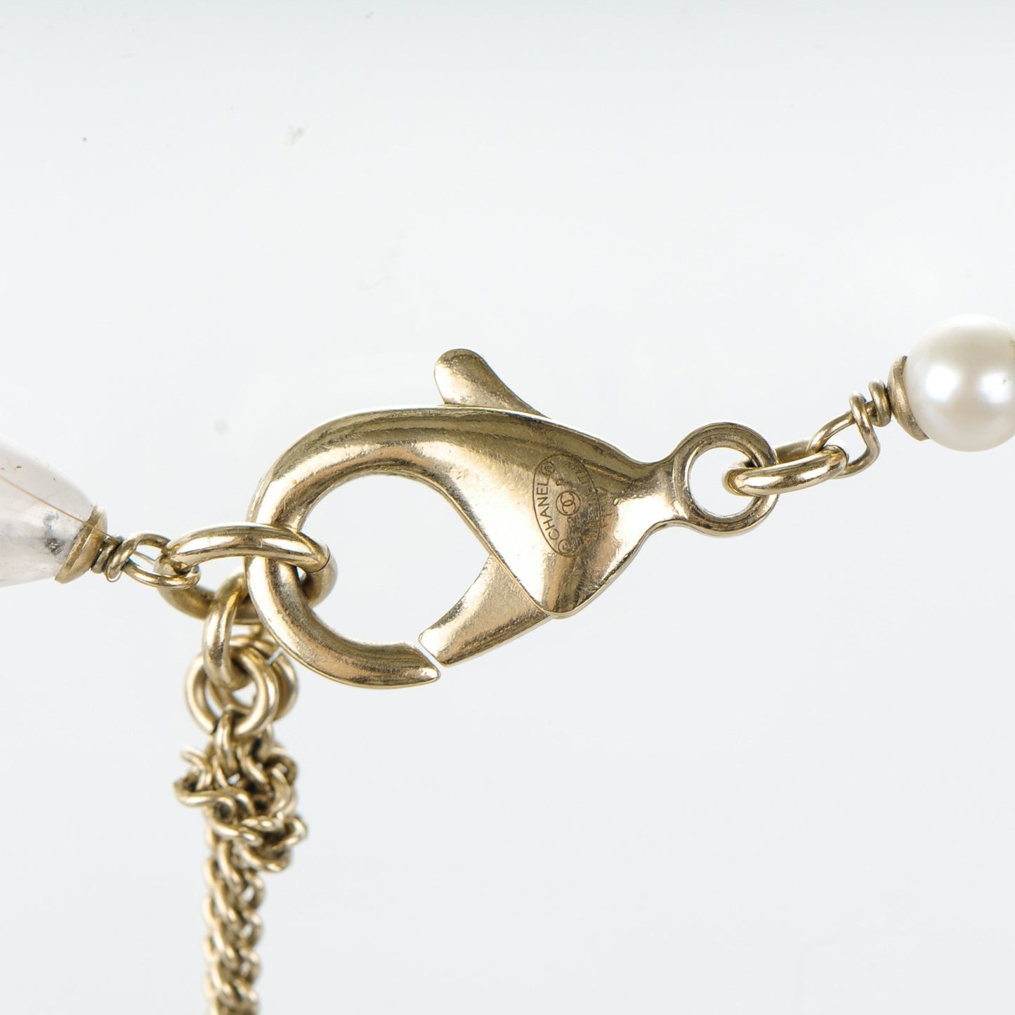 Pearl Bead Enamel CC Long Necklace Pink Gold