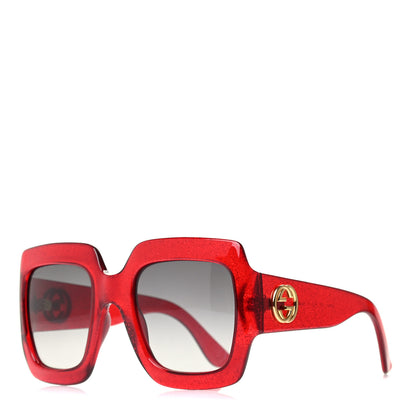 Gucci Acetate Square Frame Sunglasses GG0036S Glitter Red 1 of 8