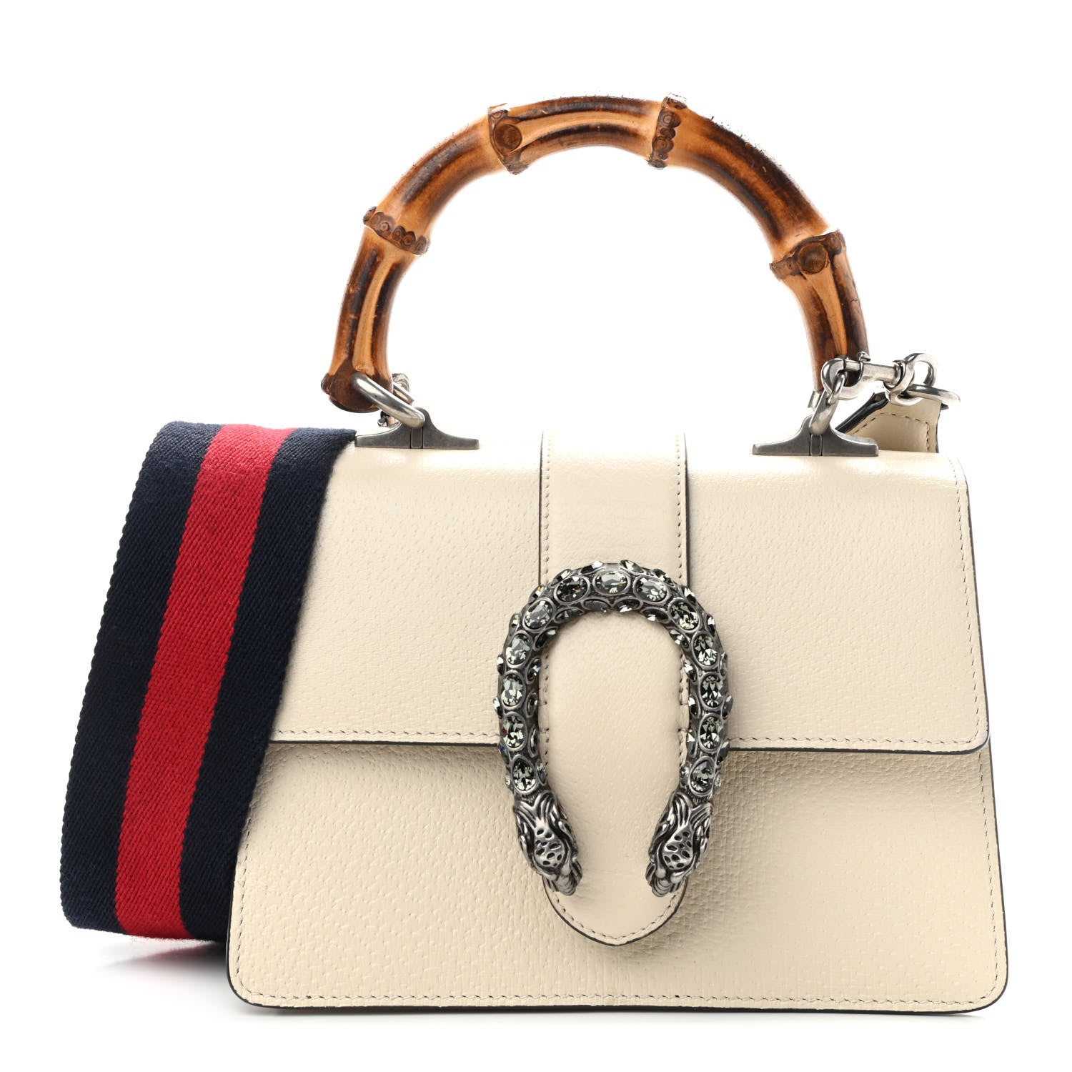 Gucci Textured Calfskin Crystal Bamboo Web Mini Dionysus Top Handle Bag Mystic White 1 of 11