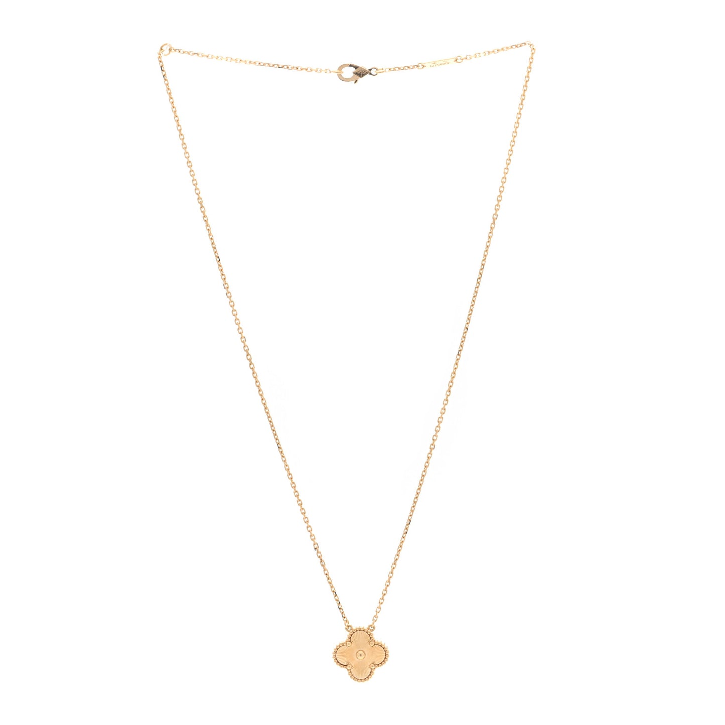 18K Yellow Gold Guilloche Vintage Alhambra Pendant Necklace
