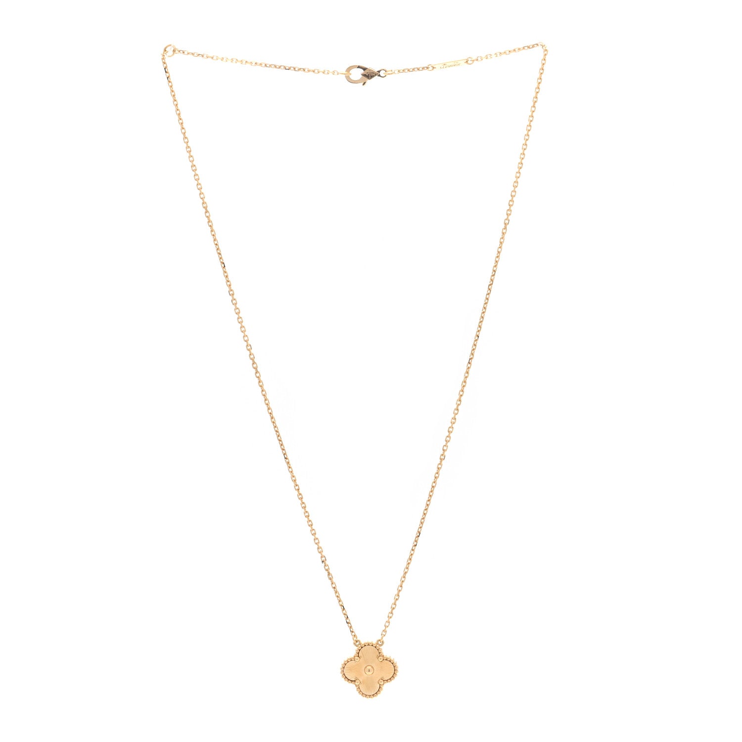 Van Cleef & Arpels 18K Yellow Gold Guilloche Vintage Alhambra Pendant Necklace 3 of 5