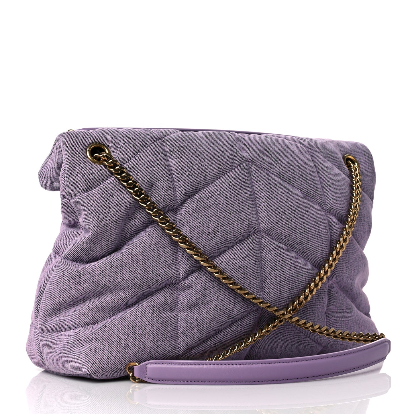Denim Quilted Medium Loulou Puffer Monogram Chain Satchel Bleached Lilac