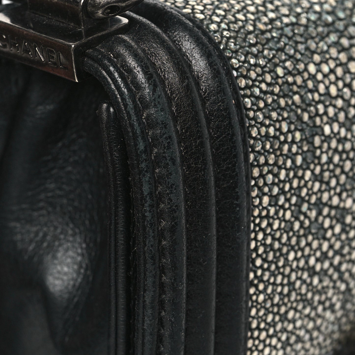 Galuchat Stingray Mini Boy Flap Black Silver