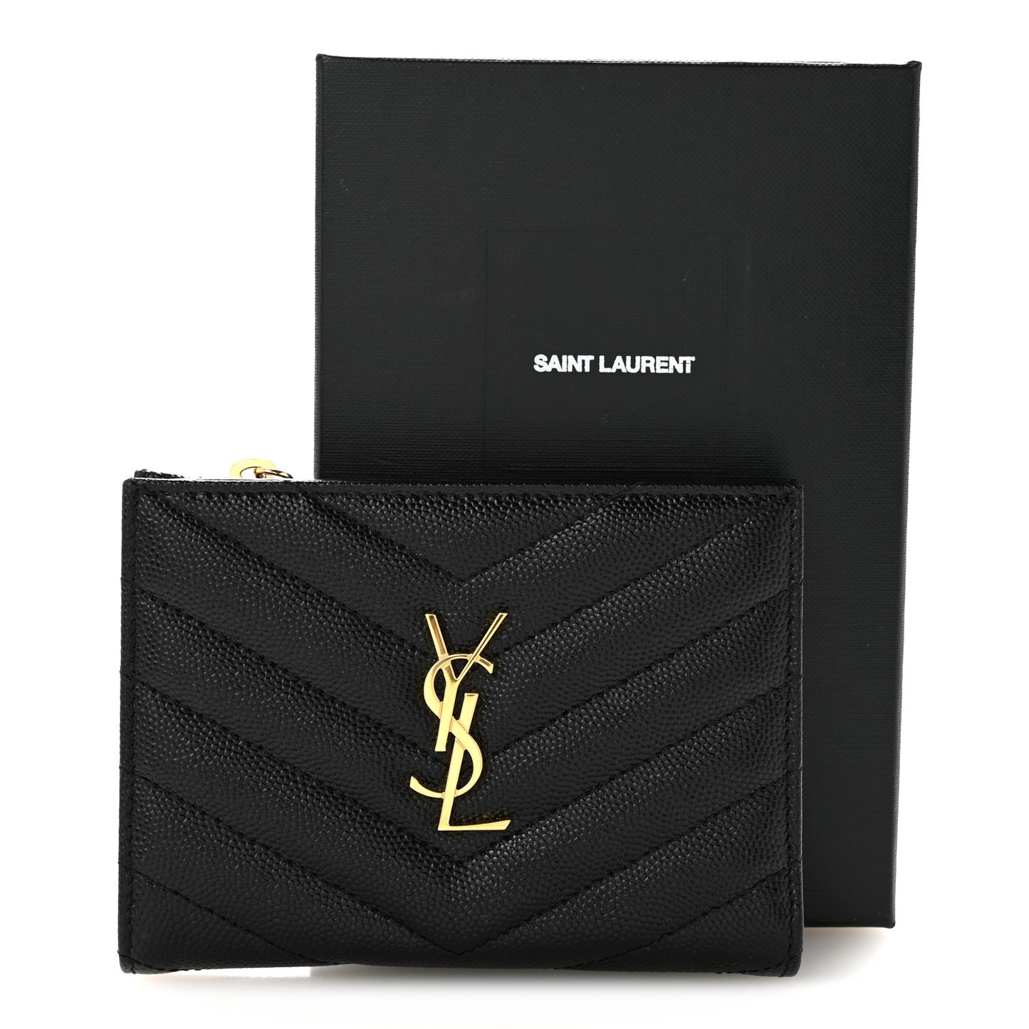 Grain De Poudre Matelasse Chevron Monogram Zipped Two-Part Wallet Black
