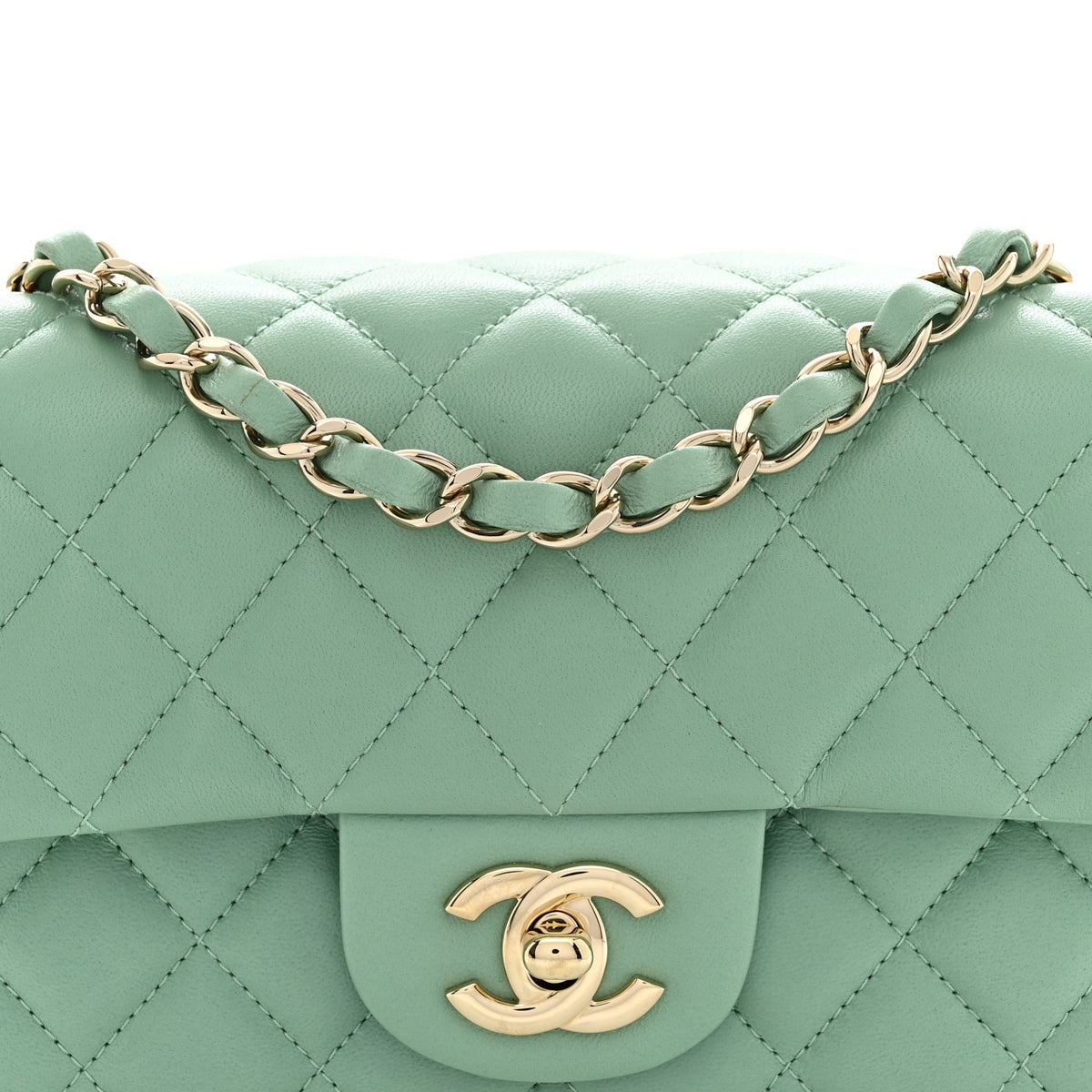 Lambskin Quilted Mini Rectangular Flap Light Green