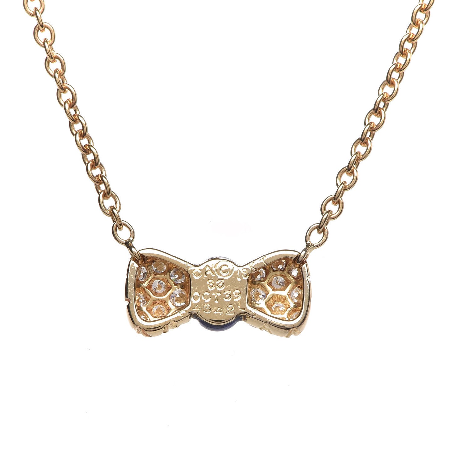 18K Yellow Gold Lapis Lazuli Diamond Bow Pendant Necklace