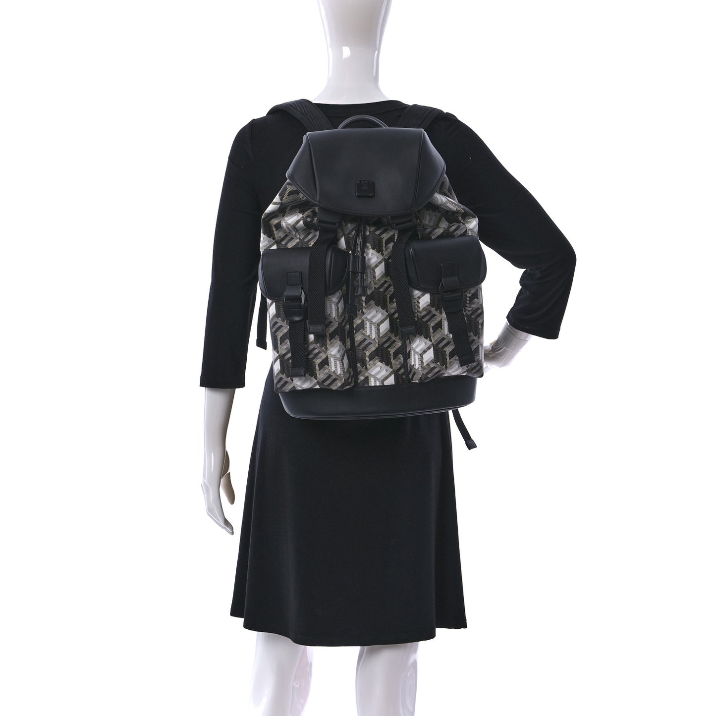 Canvas Nappa Cubic Monogram Brandenburg Backpack Black White